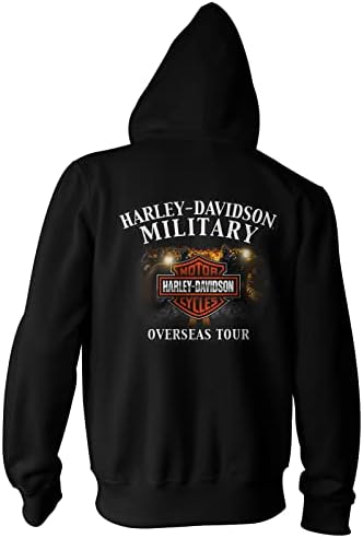 Harley -Davidson Militar - Moletom com capuz preto masculino - Tour no exterior | Forjado