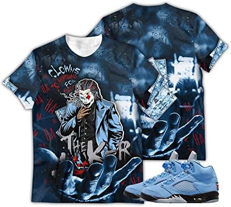 T-shirt 3D para Jor.dan 5 Univer.Sity Blue, camisa 3D Combinagem para tênis