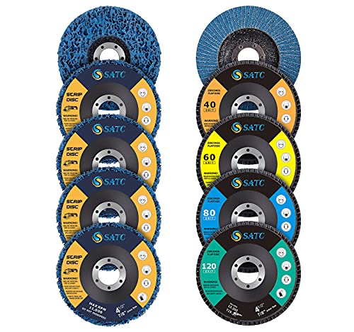 S discos de tira azul SATC 5pcs 4-1/2 x 7/8 e 20 discos de aba de embalagem 40/60/80/120 Roda de moagem de areia 4,5 x 7/8