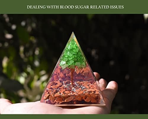 Curandings4u orgonita pirâmide jasper vermelha com o tamanho verde da árvore - 2-2,5 polegadas de cura natural chakra balanceamento