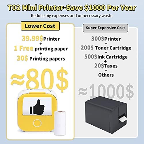 T02 Mini Printer Sticker Maker - Impressora fotográfica portátil Térmica Photo - T02 Mini Impressora de máquina de adesivos, Impressora de fabricante de etiqueta de recibo sem fio para scrapbook sticky, etiqueta