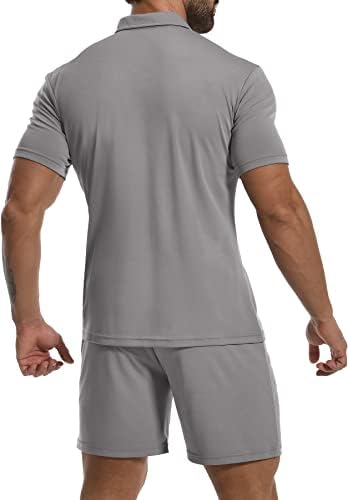 YTD Mens de manga curta Camisa e shorts casuais de manga curta Duas peças de traje de pólo zip de duas peças Conjunto para homens