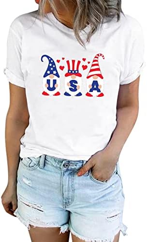 T Camisetas femininas Mulheres Dia Independente Verão Manga curta Camisa Top Strappy T-Shirt Fashion Top Womens