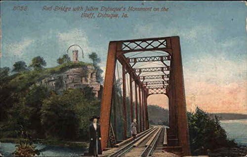 Red Bridge com o monumento de Julien Dubuque no Bluff Dubuque, Iowa ia Original Antique Postcard