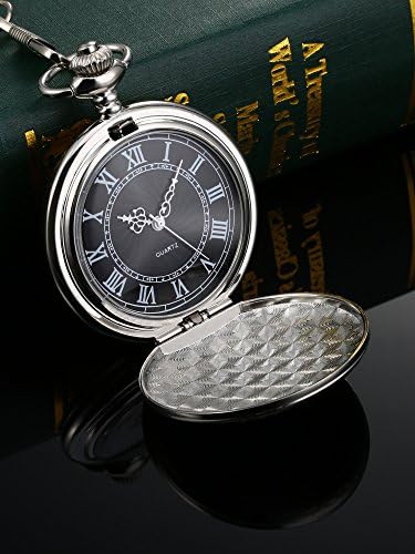 HiCarer Quartz Pocket Watch for Men With Black Dial and Chain Vintage Roman Numbers Presentes de Natal Aniversário