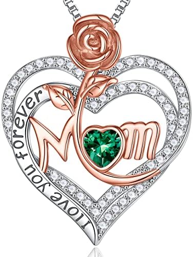 Presentes do dia das mães mooséias para mamãe, moissanite diamante lateral rosa coração birthstone mamãe colar 18k colar