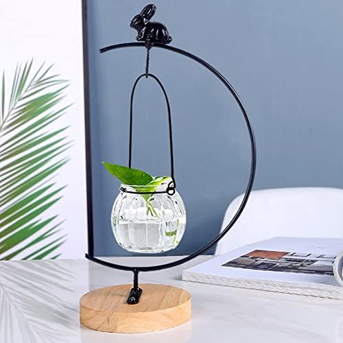 YY Ano Ornamento Display Stand com decoração de coelho Plantas de ar Terrários Terrários pendurados para plantador de fio de ferro