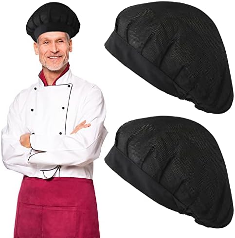 Yolev 2pack Chef Hat Hat Kitchen Cozinheira Chef Capinha Ajustável Netas de Cabelos Ajustados Mesh Lavagem de Malha Buanie Black