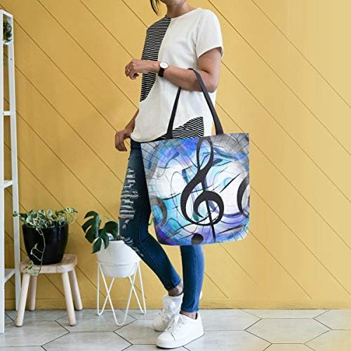 Alaza Music Notes and Clef in Space With Stars Tote Saco de Bolsa Top Super Bolsas Reutilizáveis ​​Bolsas Reutilizáveis