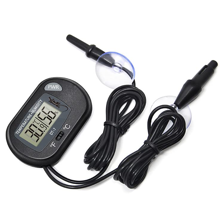 Htimesh Termômetro digital de répteis, 2 sensores para temperatura e umidade, réptil o Turtle Aquarium, Terrário Water Temperature & umidade Teste com grande exibição de LCD com precisão