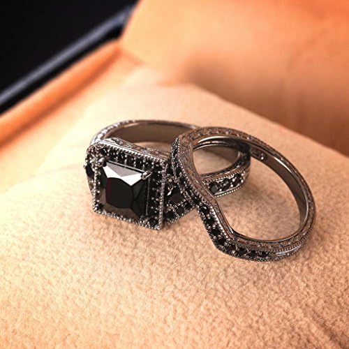 Castillna preto cúbico zircônia cz simulado diamante princesa cortado solitoire halo noivado de noiva anéis de casamento