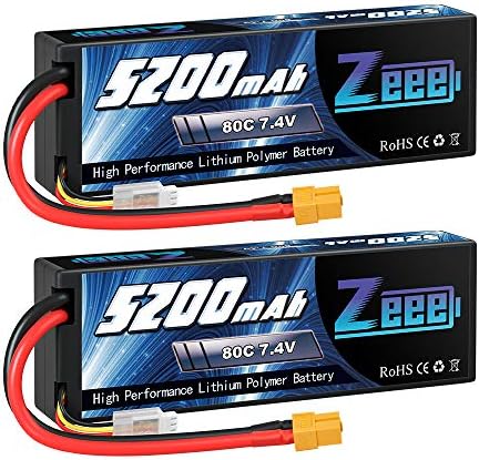 ZEEE 2S 5200mAH LIPO Bateria 7.4V 80c Bateria com Caixa dura de plugue XT60 para 1/8 1/10 veículos RC Car Slash RC Buggy Truggy RC