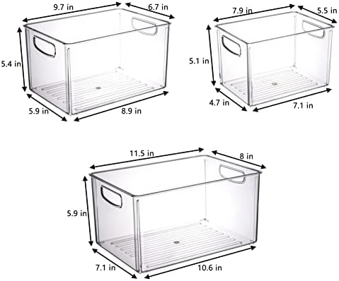 ELYSOLPLUV Caixa de armazenamento de acrílico 3 peças, caixa de armazenamento de supermercado com alça, adequada para geladeira, cozinha e armazenamento de bancada.