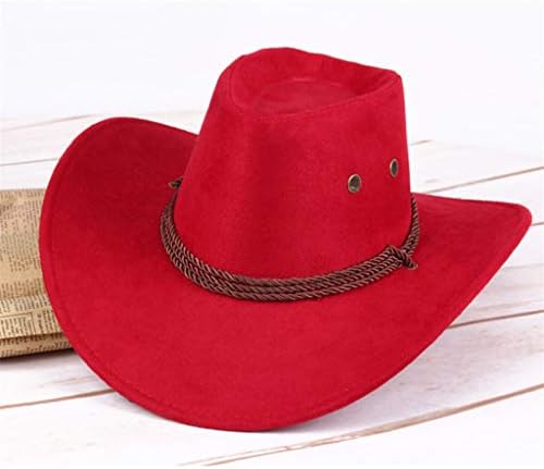 Mulheres adultas unissex adultas mensal Faux sentiu chapéu de cowboy ocidental ao ar livre chapéu largo com tanque de sol strap mass