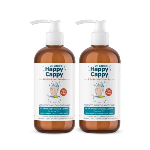 Feliz shampoo anti-casca, shampoo de dermatite anti-seborréico, com zinco piritionário 0,95%, seguro para uso no rosto e no corpo, fragrância e tinta livre, dois 8 oz de pacote de garrafas