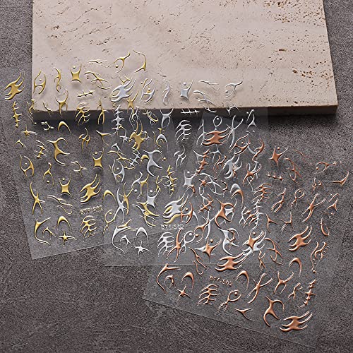 Adesivos de unhas de linhas de peixe 3D, linhas de faixa de bronzeamento adesivos de arte de unha linhas de prata