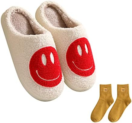 Depiyorsn Felas felizes chinelos retro aconchefos confortáveis ​​lison slippers quentes no inverno e macio, sapatos de casa