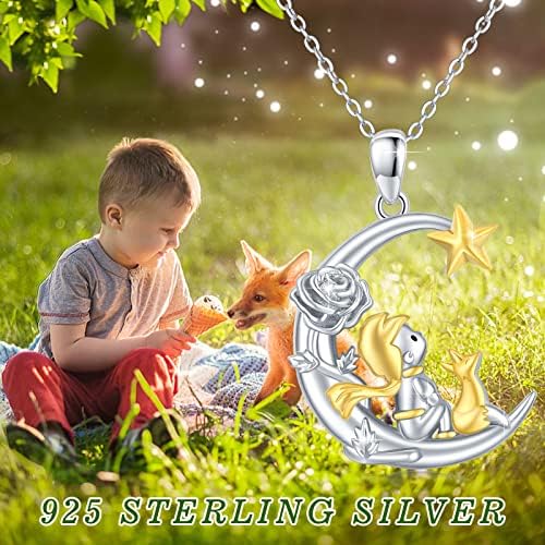 Colar de raposa/brincos Sterling Silver Little Boy Fox Pingled Prince com Gold Fox Star Moon Rose Fox Pingente Fox Jewelry