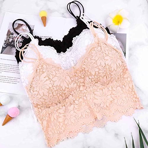 PAXCOO 3 PCS Lace Bralette for Women, renda Bralette acolchoada Brandura de renda com tiras para mulheres meninas