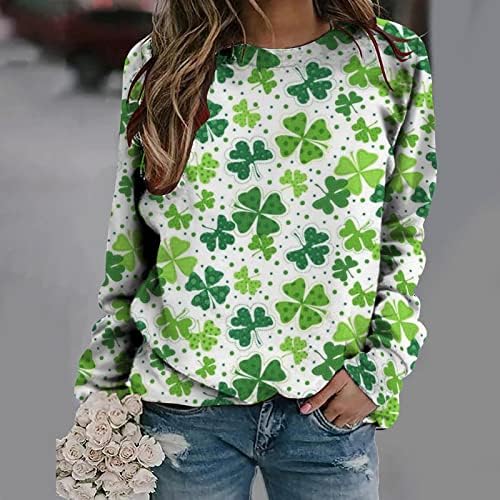 São Patricks Day Sorto Mulheres Gnome Cute Shamrock Tops impressos de manga longa Crewes Casuais Camisas casuais camisas