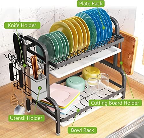 Prateleira de secagem de prato, prateleira de armazenamento da organização de cozinha aço inoxidável escorriador de pratos de tração