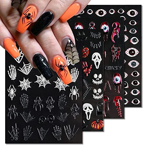 Halloween 5d Nail Art Adesivos em relevo adesivos de unhas em relevo para acrílico Decoração de unhas Devil Horror Spider