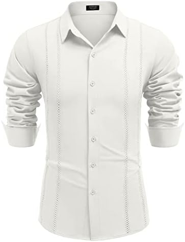 Coofandy masculino cubano guayabera camisa de botão casual camisetas camisetas de manga longa de linho de praia