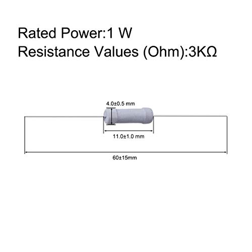 UXCELL 50pcs resistor de 3k ohm, 1W 5% de tolerância ao filme de óxido de metal resistores, chumbo axial, prova de