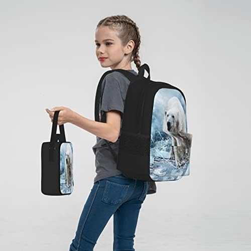 Ognot Cool Animal Animal Polar Backpack Backpack Teens Meninos Bolsas de Bolsas Escolares com Bolsa de Lunch Saco, Conjuntos de Daypack
