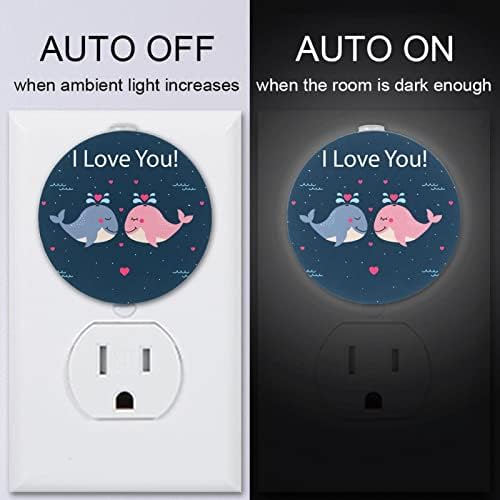 2 Pacote plug-in nightlight led noite luz fofa baleia eu te amo com sensor de entardecer para o amanhecer para o quarto de crianças, berçário, cozinha, corredor