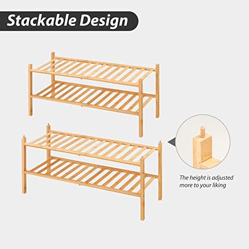 Candockway de 3 camadas de 3 camadas, prateleiras de calçados, organizador de sapatos empilháveis ​​para entrada, bambu para