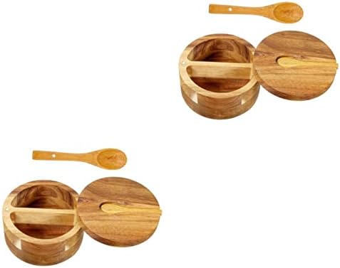 Contêineres de condimentos de bestonzon 2 conjuntos divididos de porel de caça e tedulenta de madeira de madeira de madeira