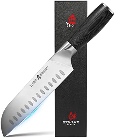 TUO 7 polegadas Santoku Knife, faca de faca japonesa Faca de cozinha de carne vegetal, aço inoxidável HC alemão, alça de pakkawood