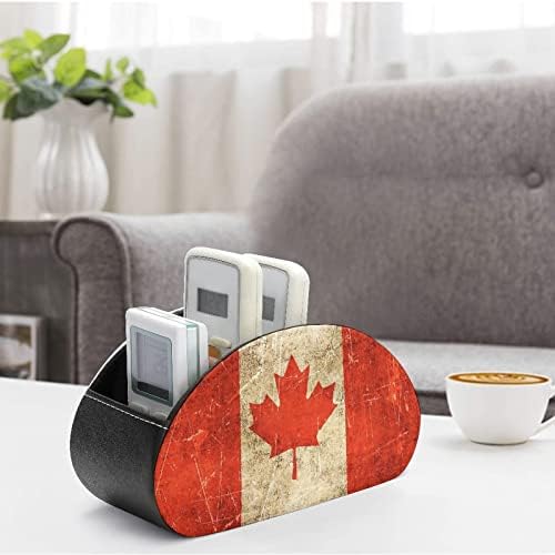 Titular de controle remoto de couro da bandeira do Canadá Funny Caddy Storage Box Desktop Organizador com 5 compartimentos para