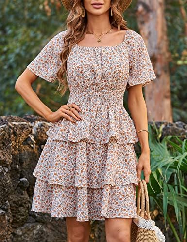 Vestido floral curto do verão de 2023 de verão feminino, mangas curtas, vestidos de balanço boho de mangas curtas