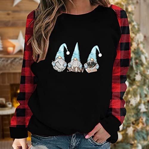 Camisas de Natal do CJHDYM para feminino Prind Prind Slayves Longo Túps de túnica Splicing Tunic Tunics Pullover de camiseta O-shirt
