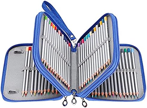 Gullor Capacidade de grande capacidade 3 camadas Saco de lápis Organizador de lápis - 78 slots para lápis coloridos, azul