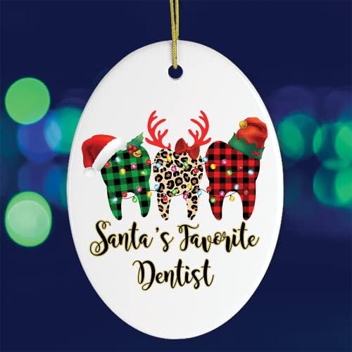 Dentista personalizado Buffalo Plaid Leopard Feliz Natal Ornamento, presente dental