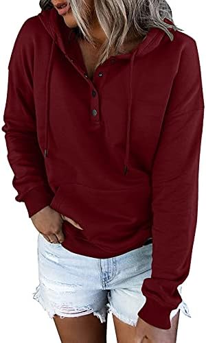 Hoodies de pulôver feminino Tops botão casual para baixo de mangas compridas moletons de bolso