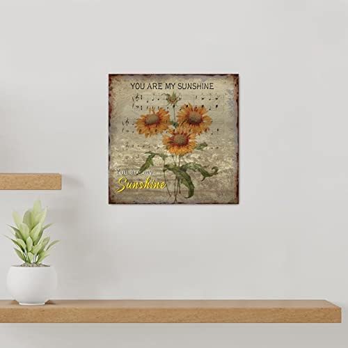 Evans1nism You Are My Sunshine Wood Sign Signe Solfocor de Girassol Placa Botânica Planta Botânica Cristã Decoração de parede Rústico Decorativa Rússica Sinal para o quarto Decoração de parede da sala de estar 8x8in