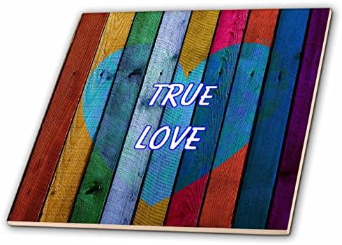 Imagem 3drose de placas de madeira de várias cores Heart Words True Love - Tiles