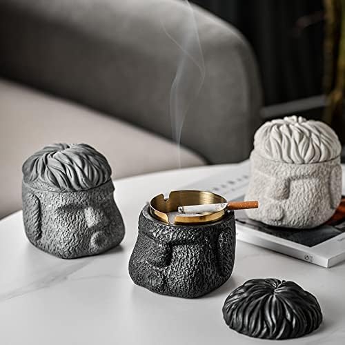 Wanzpits Creative Man estátua cinza com bandeja de cinzas à prova de vento com revestimento de aço inoxidável portátil cinzeiro decorativo para escritório externo de escritório em casa Presente interno para fumantes, preto 01