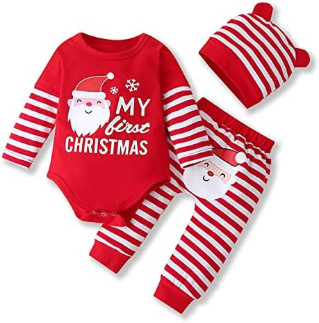 Meninas meninas meninas minha 1ª roupa de Natal Romper+calça xadrez+chapéu 3pcs Conjunto de roupas