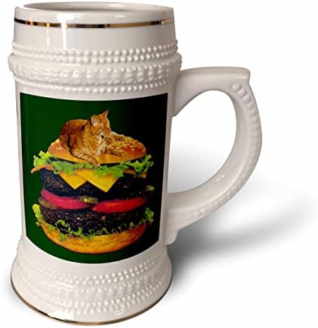 3drose Sandy Mertens Cat Designs - Cat on Double Deluxe Cheeseburger - 22oz de caneca de Stein