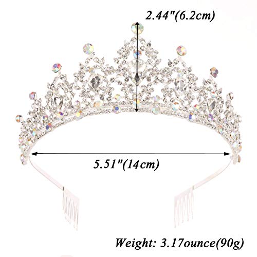 Sppry Women Tiara com pente - CRISTALS AB COLORIA CROWN PARA MENINAS PRINCESSAS PINCESSA NO COMPENHO DE BRINDERNO DE CASAMENTO