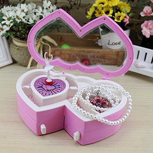 Thypt music box-heart shape jewelry box boxerina brilhar a decoração de caixa musical de menina da dança rosa