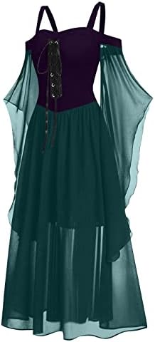 Qtthzzr vestidos longos para mulheres, vestido de túnica medieval da primavera Ladie's Raglan Flutter manga botão chiffon