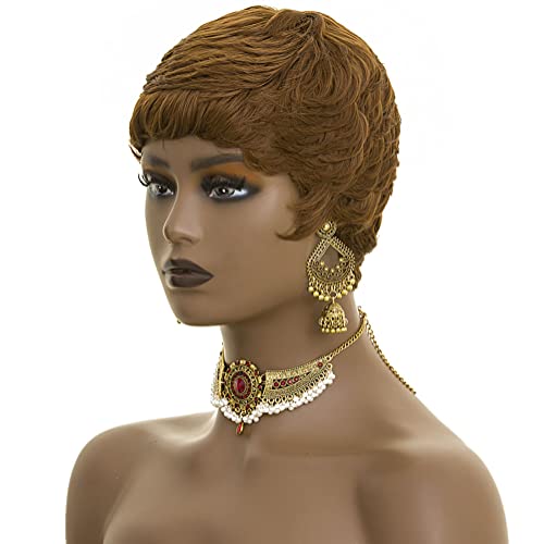 Peruca curta para mulheres negras pixie marrom escuro peruca para mulheres perucas de pixie curta com peruca em camadas de substituição