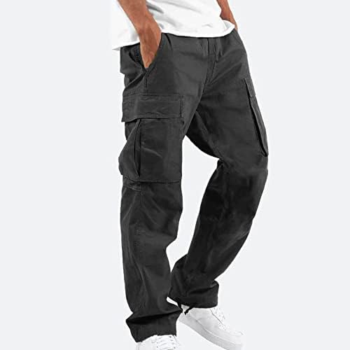 Calça de carga reta de multi -bolso, calça de fitness de ginástica ao ar livre, mais novas calças folgadas sólidas