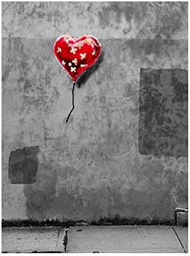 ALONLINE ART - Balloon Heart Gocket por Banksy | Imagem emoldurada branca impressa em tela algodão, anexada à placa